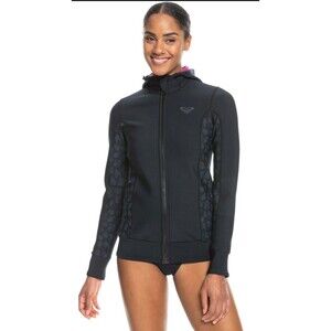 NWT Roxy Swell 1mm Hooded Wetsuit Paddle Jacket Women's Sz 4 Black/Print